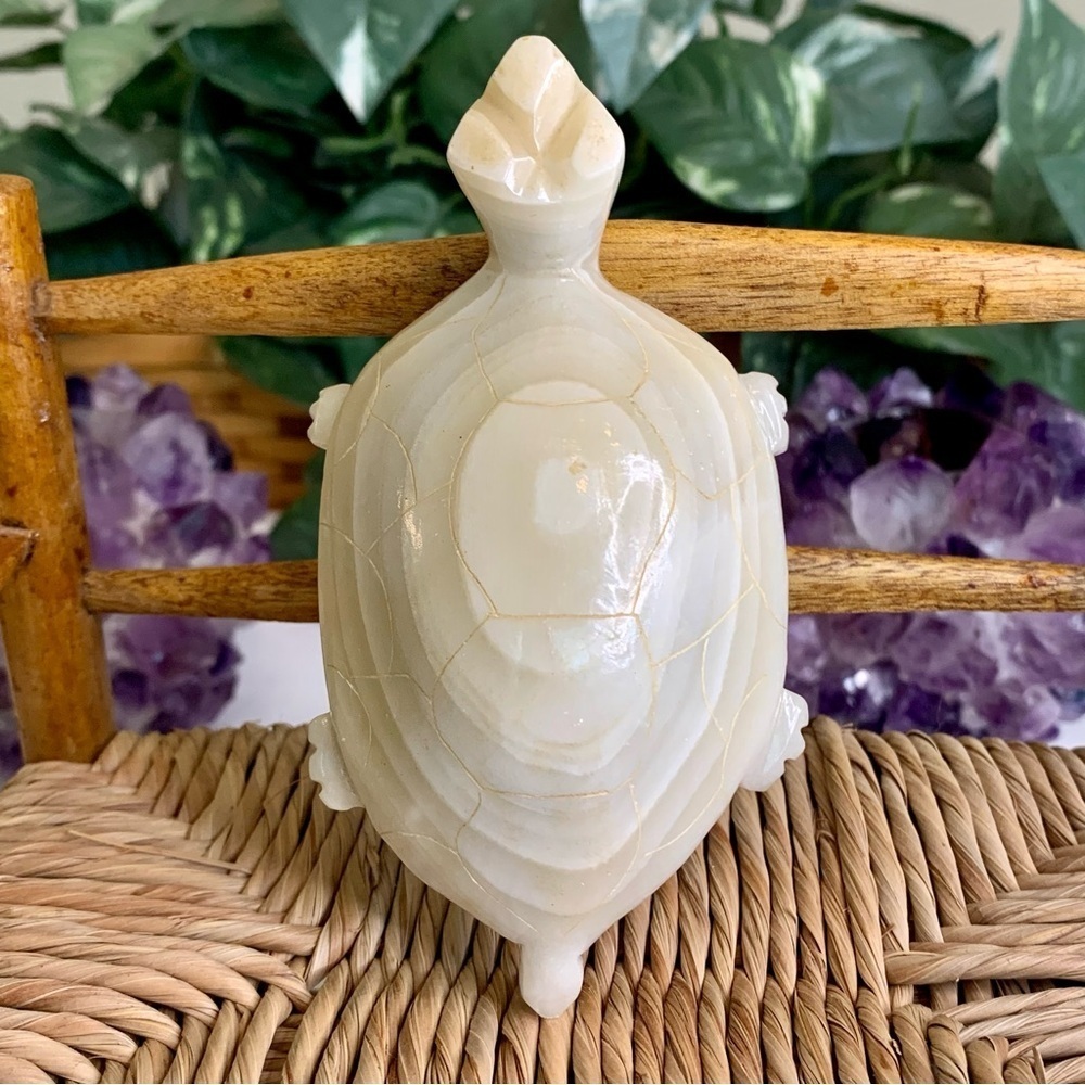 Large Banded Calcite Crystal Turtle Carving Polished Onyx Tortoise Figurine 4.5” - Picture 11 of 16